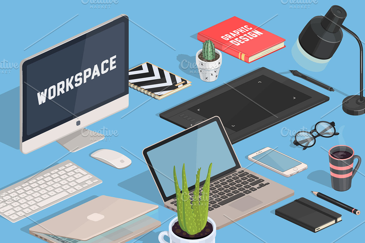 Workspace VECTOR isometric icons, a Finance Illustration by Natalka Dmitrova art (Photo 2 of 16)