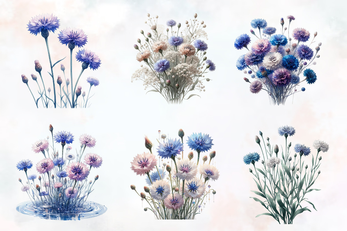 Bachelor Buttons Flower Cliparts, an Illustration by RobertsArt (Photo 4 of 7)