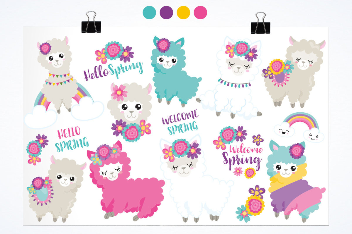 Spring Llamas, an Illustration by PrettyBundles (Photo 2 of 5)