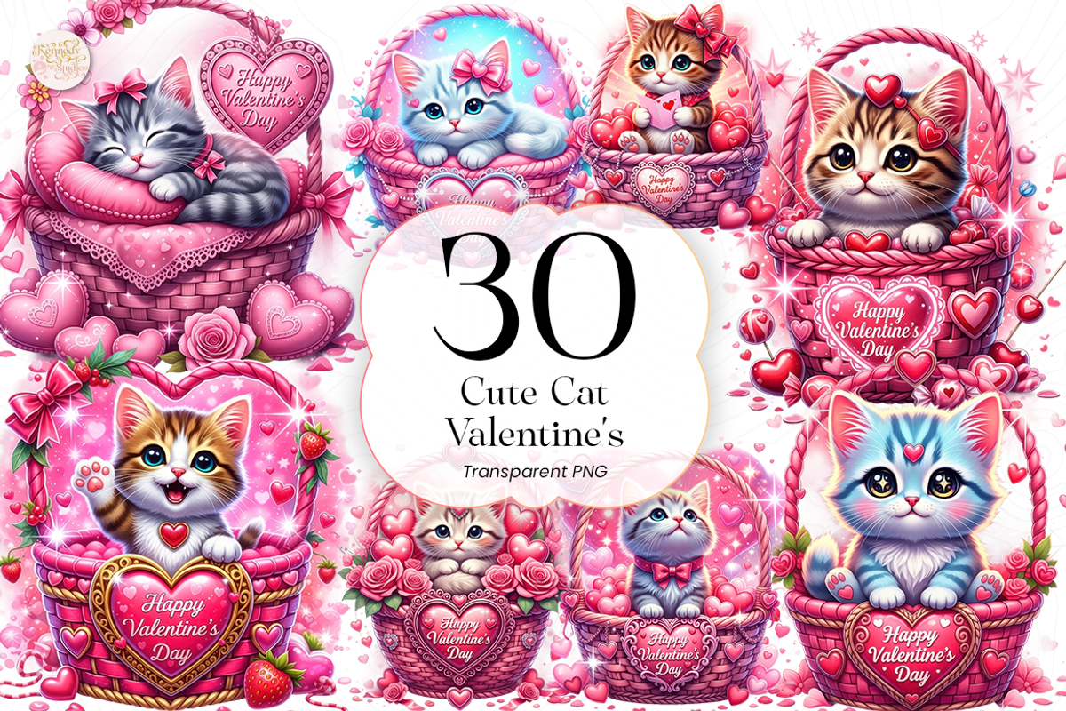 Cute Cat PNG Clipart Cat in Basket, an Animal Illustration by KennedyStudio (Photo 1 of 5)