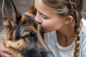 Young girl kissing her dog, an Animal Photo by MistyDay