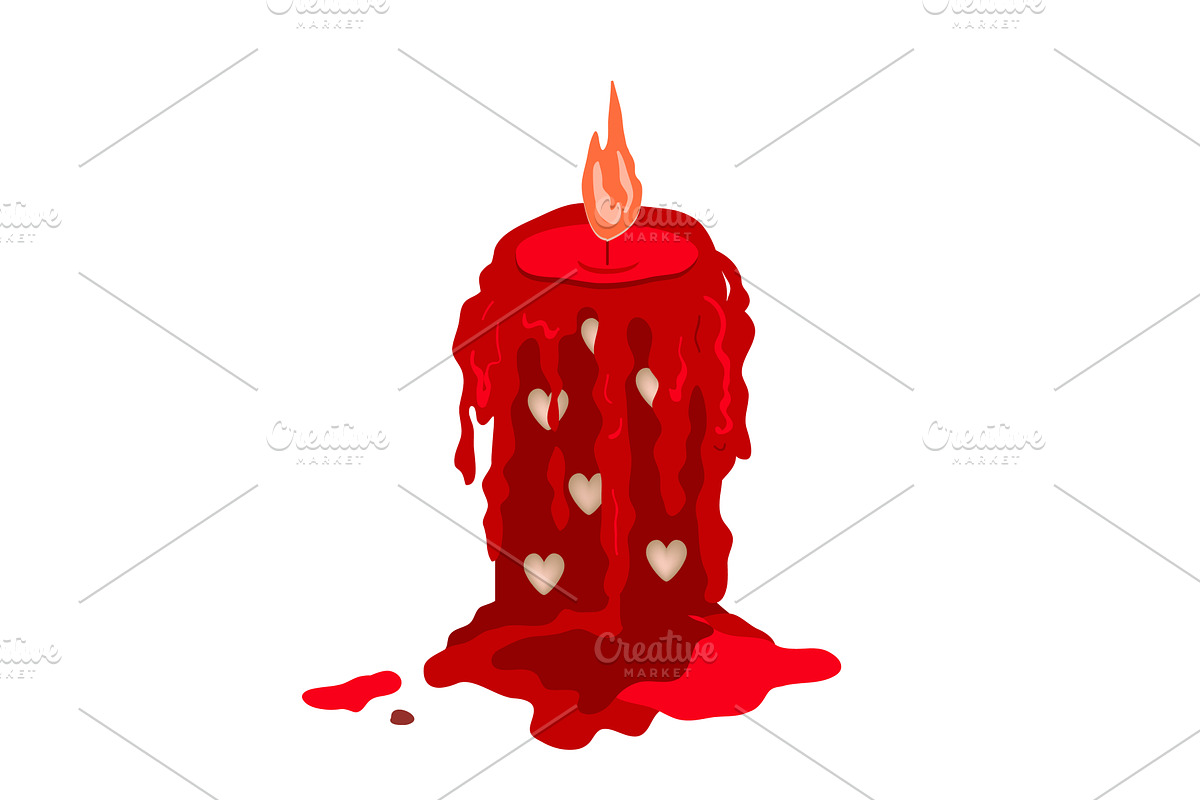 A red burning candle with melting, an Object Illustration by Toltemara