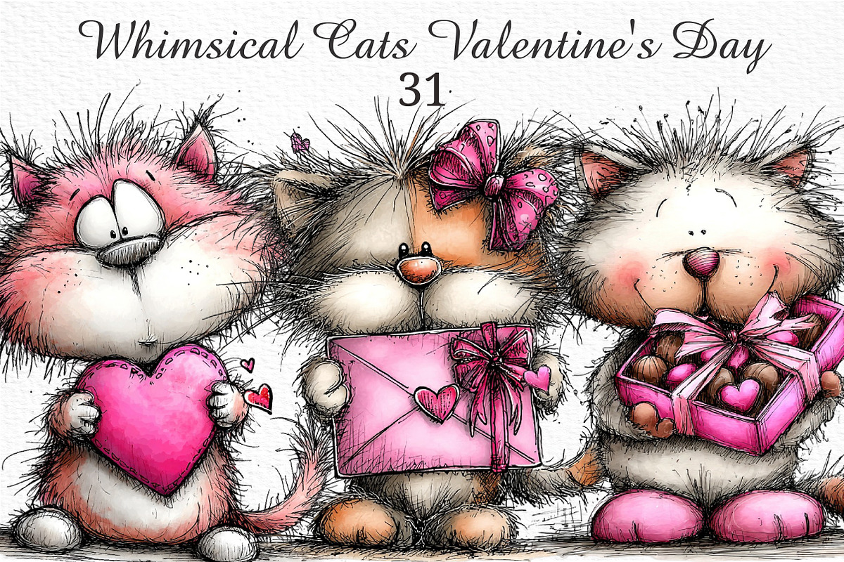 Whimsical Cats Valentine's Day PNG, an Illustration by Craft Nest (Photo 1 of 11)