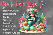 Cute Mermaid reading book Clipart, a Seasonal Illustration by Craft Nest (Thumbnail 5 of 5)
