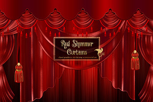 Red Shimmer Curtains Clipart, an Illustration by Digital Curio