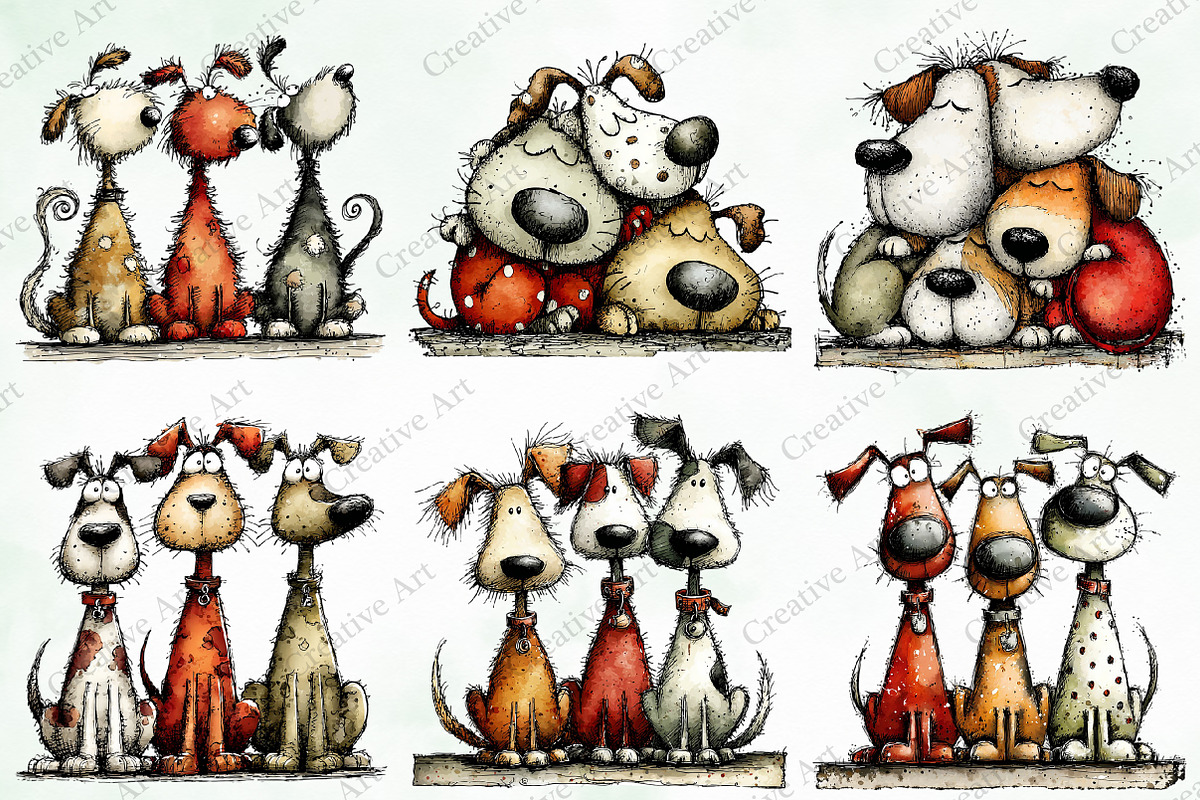 Whimsical Christmas Dogs Clipart, an Illustration by Creative Art (Photo 7 of 11)