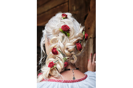 Bun Hairstyle With Red Roses. Bride, a Person Photo by Rohan Photography