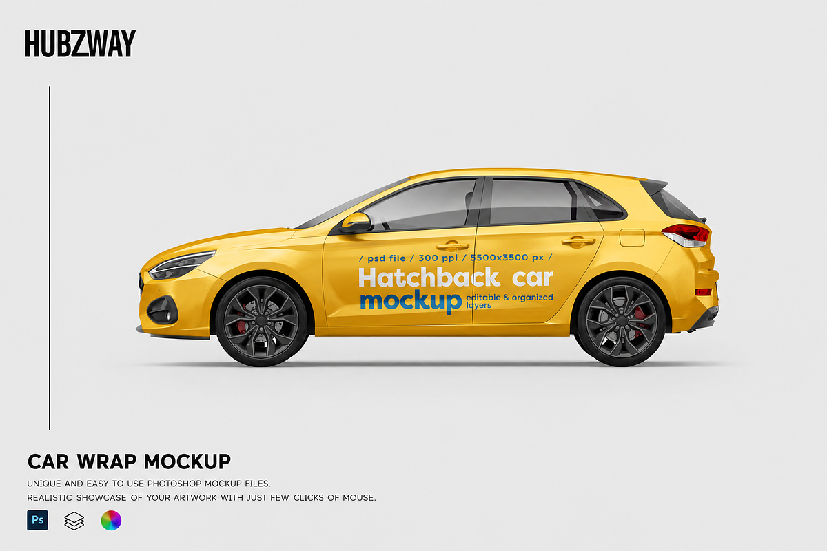 Hatchback Car Mockup, an Advertising Mockup by Hubzway (Photo 1 of 2)