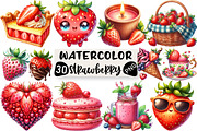 Watercolor Strawberry Clipart PNG, an Illustration by Black Bird Studio (Thumbnail 1 of 6)