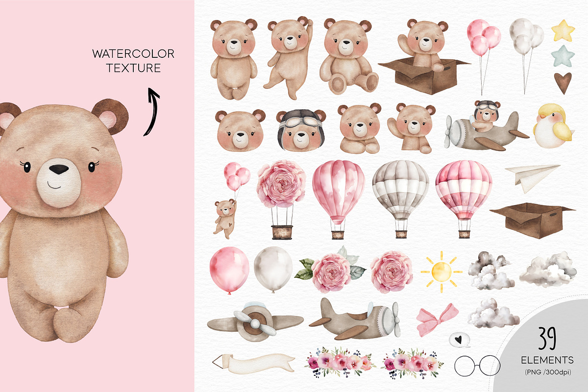 Little bear watercolor set, an Animal Illustration by Estudio 812 (Photo 3 of 7)