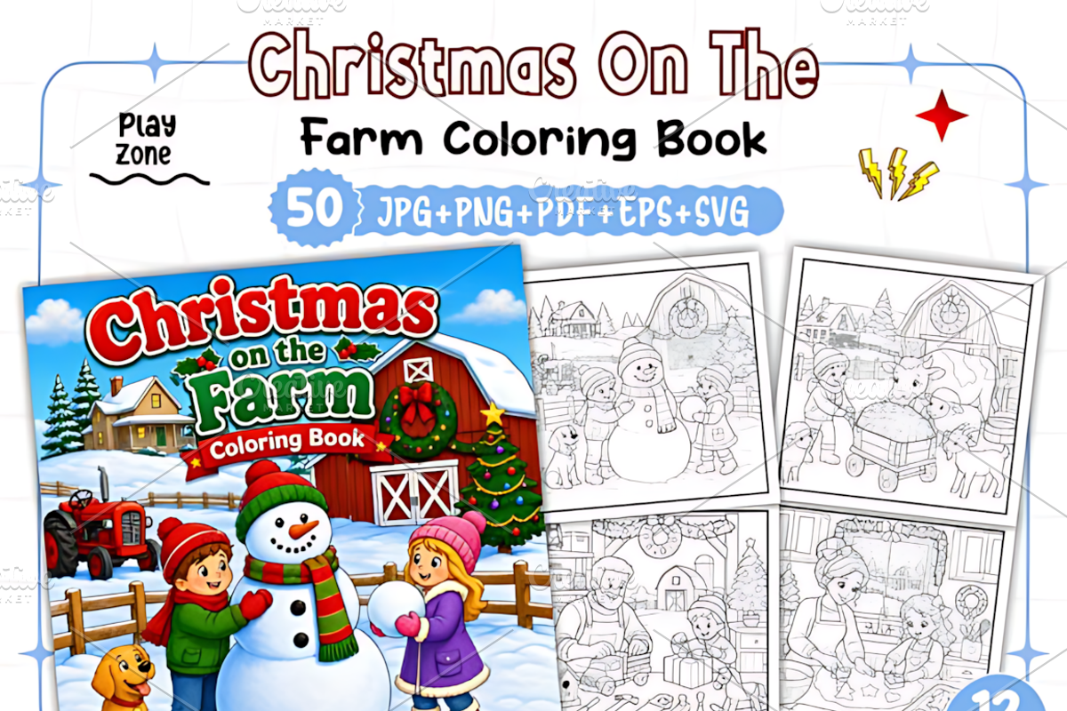 Christmas on the Farm Coloring Pages, a Seasonal Illustration by Design Station (Photo 1 of 8)