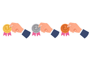 Hand holds medals for first, second, an Object Illustration by Vectorbuum