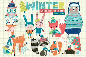 Winter woodland animals