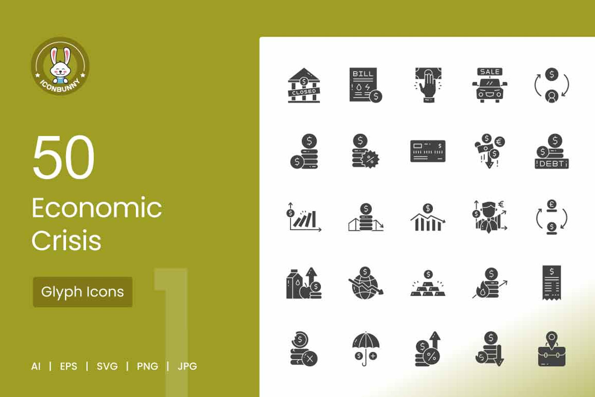 Economic Crisis Glyph Icons, an Icon by IconBunny (Photo 1 of 2)