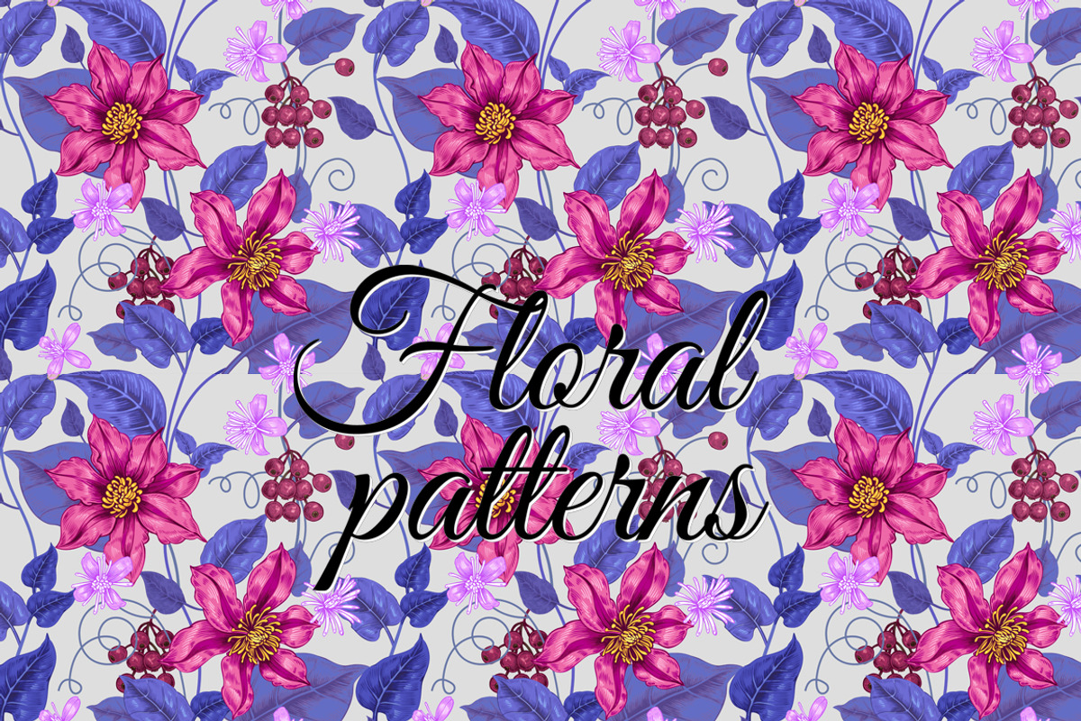 Floral patterns with clematis., a Pattern Graphic by MarinaVorontsova (Photo 4 of 8)