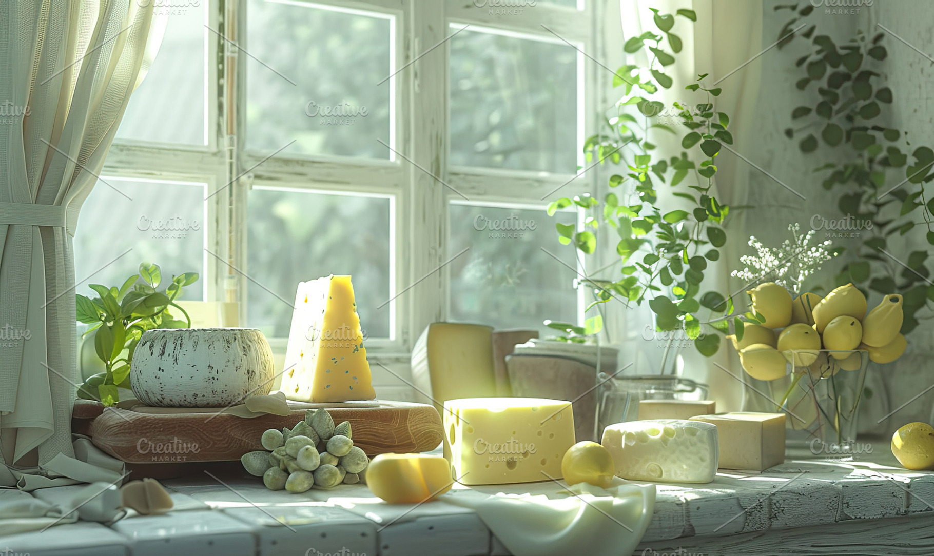 Design a charming kitchen scene wher, a Photo by LOGOCREATIVE