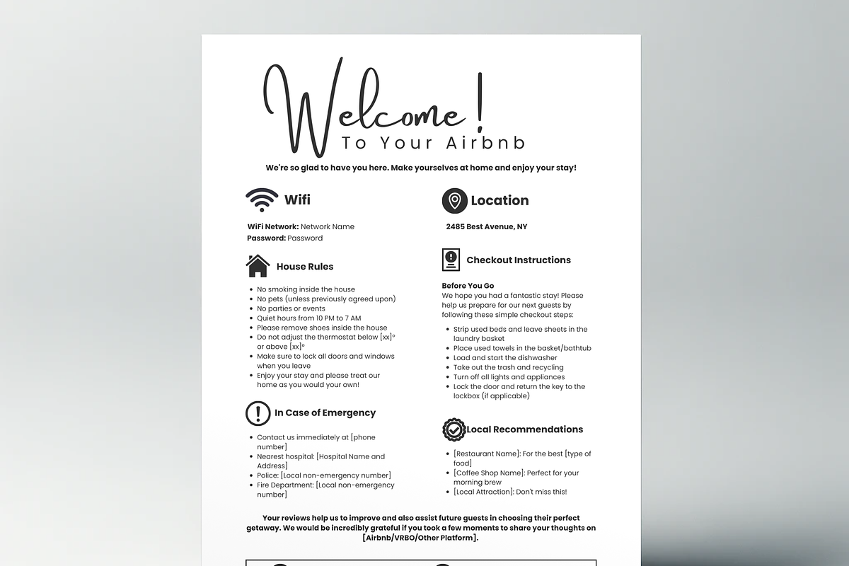 Editable Airbnb Welcome Sign, a Print Template by MondaySpark (Photo 3 of 9)