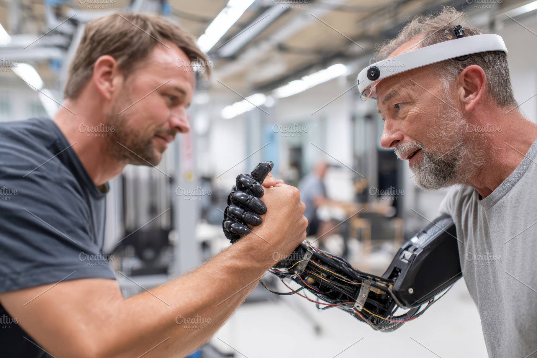 Human vs Robot Arm Wrestling in Lab, a Technology Photo by AlyaAnd