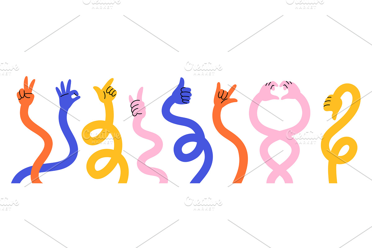 Colorful flexible hands. Curved, an Object Illustration by Vectorbuum