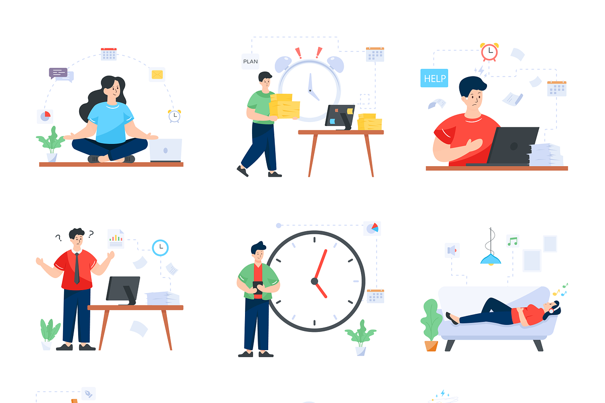 Stress Management Flat Illustrations, a Work Illustration by Brickclay (Photo 5 of 5)