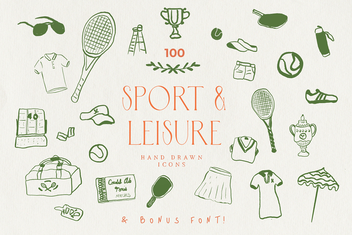 Tennis & Sport Icons + Marker Font, an Object Graphic by Laras Wonderland (Photo 1 of 10)