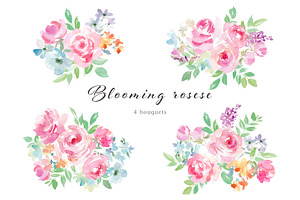 Blooming Roses Watercolor Clipart