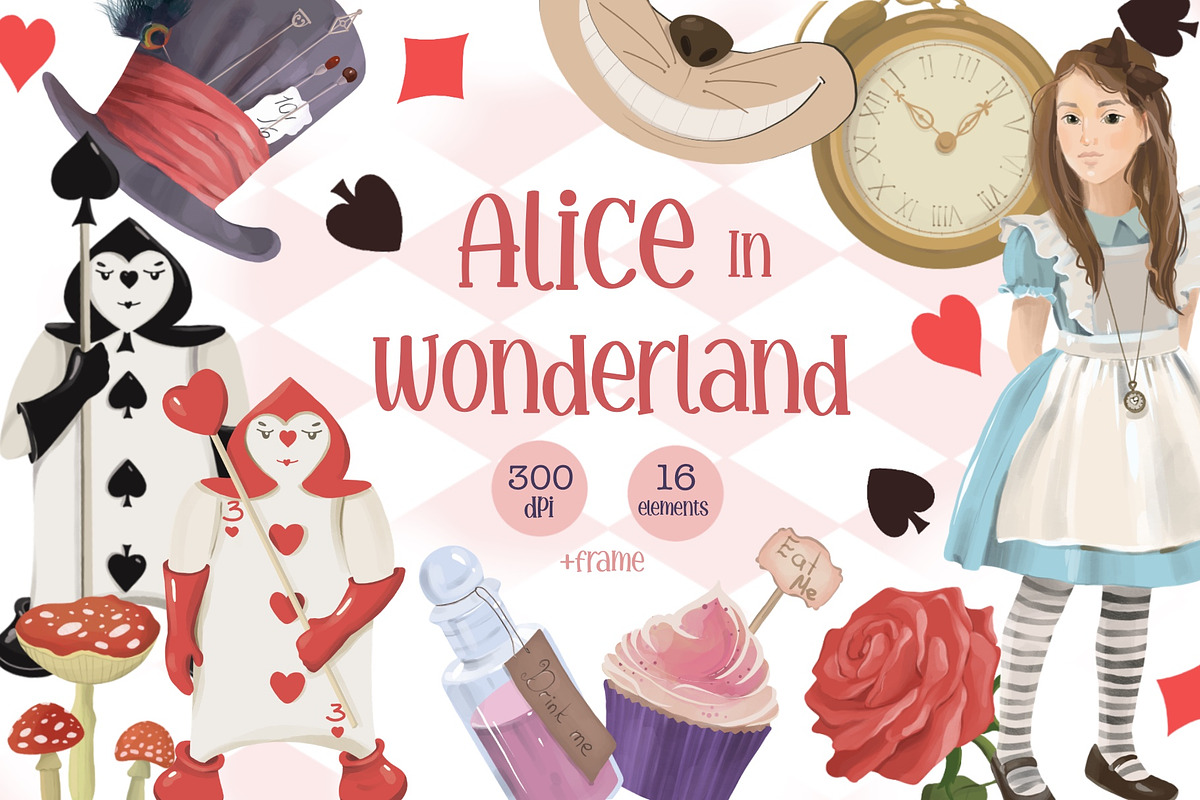 Alice in Wonderland Clipart, a Person Illustration by ArtGiftsStudio (Photo 1 of 5)