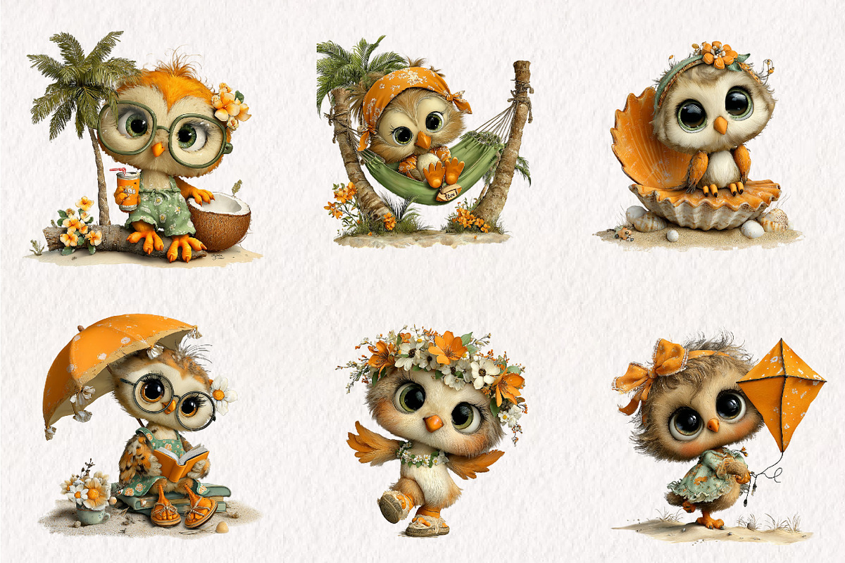 Whimsical Summer Owl Clipart PNG, an Illustration by CreationArt (Photo 7 of 7)