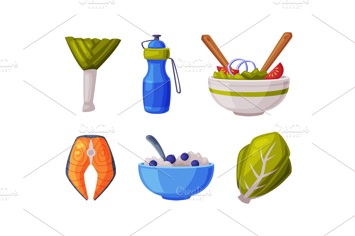 Healthy Lifestyle Objects with Food, a Food Illustration by TopVectors