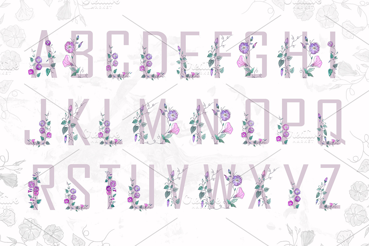 Spring floral alphabet. Graphic set., an Illustration by Art Watercolor (Photo 2 of 5)