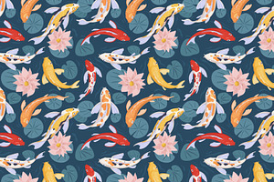 Koi Carp Fish Seamless Patterns