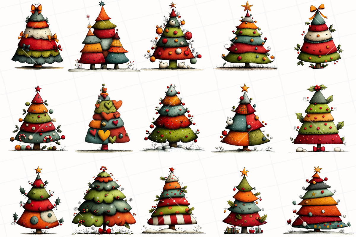 Whimsical Christmas Tree Clipart, an Illustration by OK Design (Photo 3 of 6)