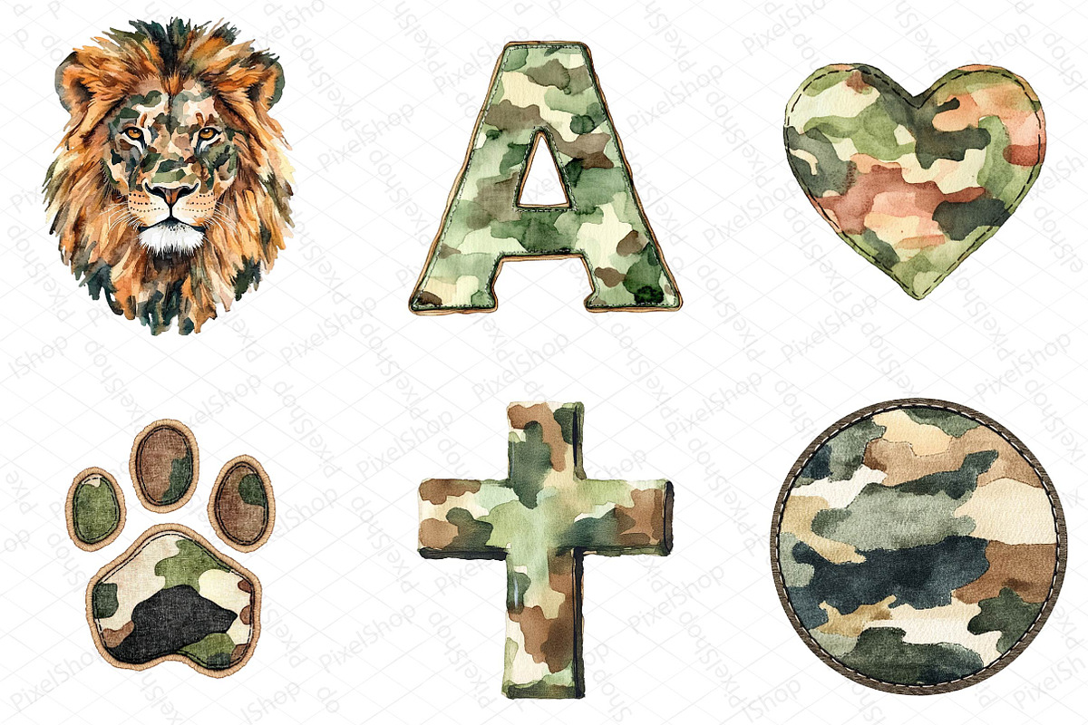 Watercolor Camo Patches Clipart Bund, an Illustration by DreamPrint404 (Photo 6 of 6)