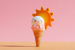 Melting ice cream cone struggles against the bright sun on a warm day, a Food & Drink Photo by AlyaAnd