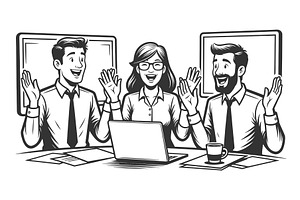 Remote Team Celebrating Online, a Person Illustration by AlexArt