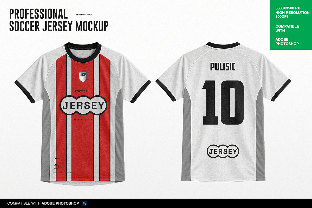 Professional Soccer Jersey Mockup, a Shirt Mockup by Irhasalfahad (Photo 2 of 8)