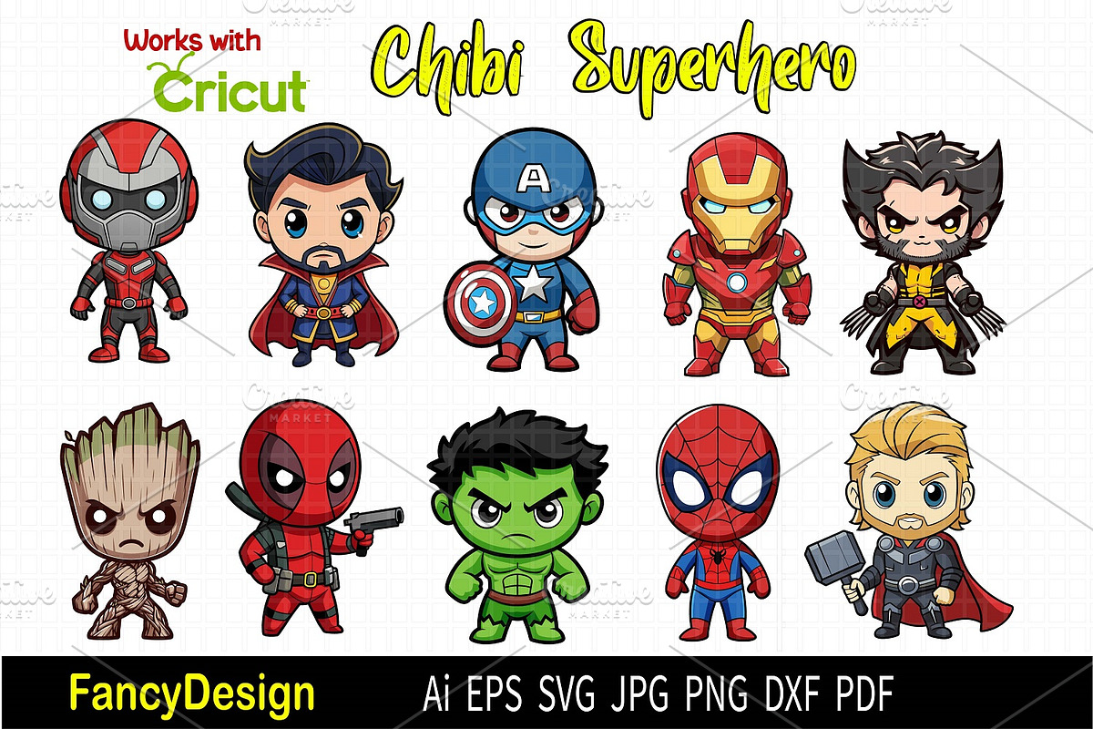 Chibi Superhero Vector Bundle, a Person Illustration by FancyDesignStudio (Photo 1 of 7)
