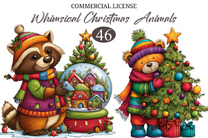 Whimsical Christmas Animals Clipart, a Seasonal Illustration by designcity5