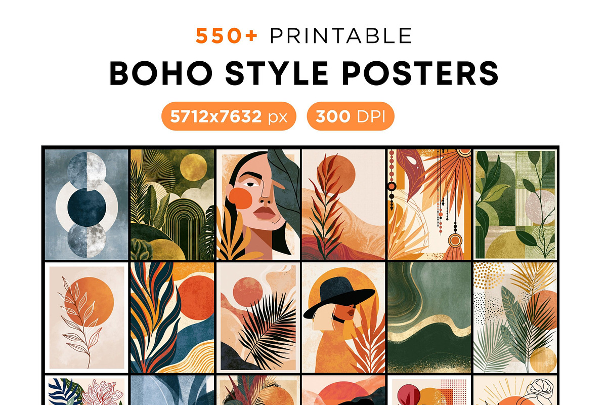 550+ Boho Wall Art Prints Bundle, a Decorative Illustration by Selenique Studio (Photo 1 of 12)
