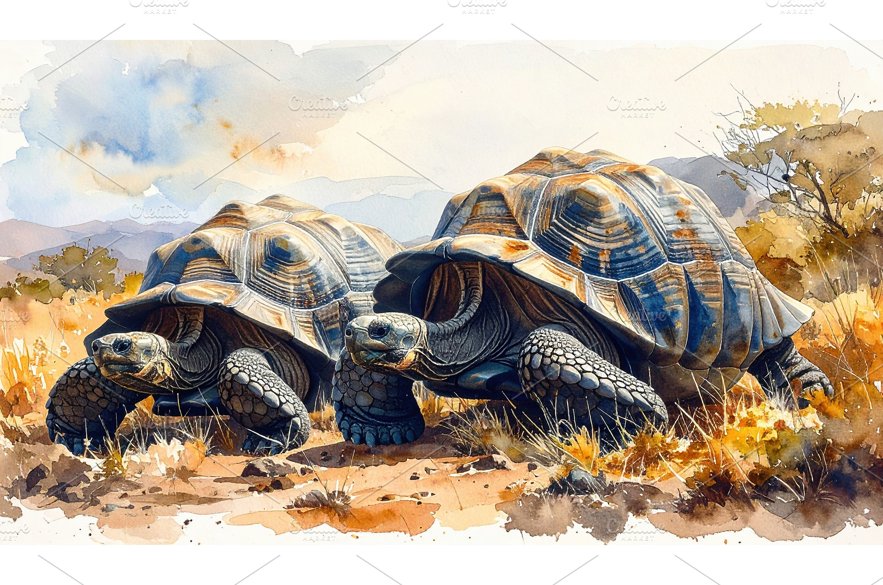 Two giant tortoises move slowly, an Animal Photo by Igor Tichonow