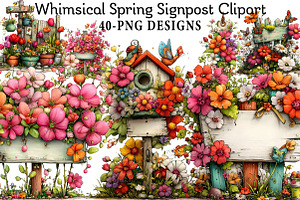 Whimsical Spring Signpost Clipart, an Illustration by Daily.Designs