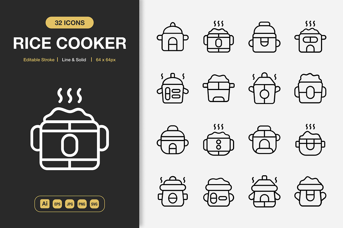 Rice Cooker Icons, an Icon by Spacepixel Creative