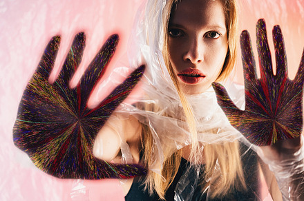 Future prediction nft art woman glitch hand palms, a Technology Photo by Photo Drive Studio