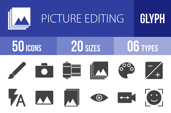 50 Picture Editing Glyph Icons preview 4
