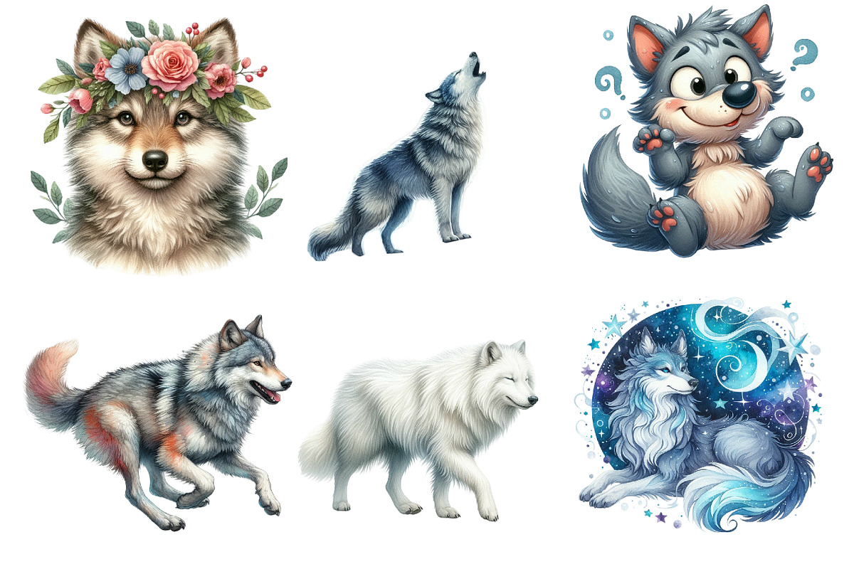 Watercolor Wolf Clipart Bundle, an Illustration by DreamArtGraphic (Photo 3 of 6)