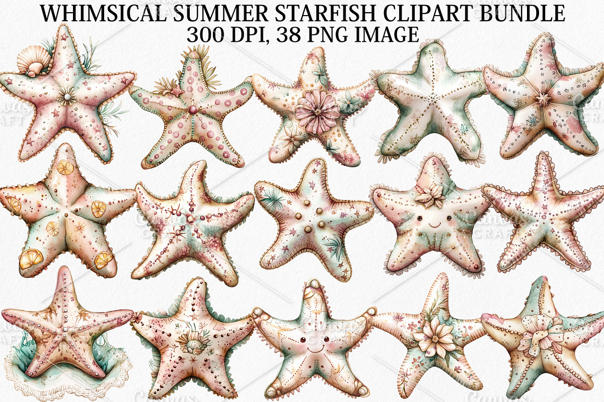 Whimsical Summer Starfish Clipart, an Illustration by Canvas Craft (Photo 1 of 7)