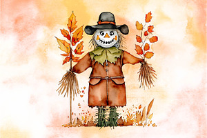 Watercolor Scarecrow Autumn Clipart