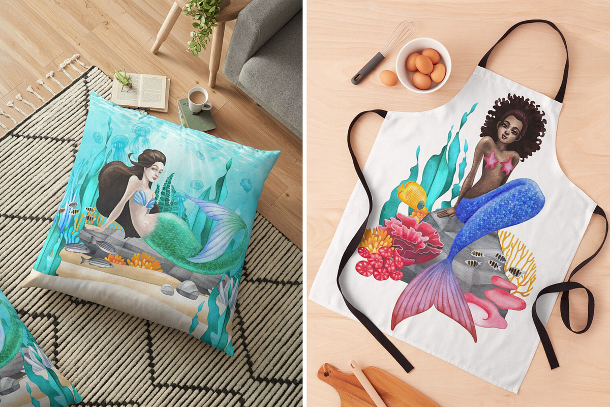 Ocean Paradise - watercolor mermaids, an Animal Illustration by Ekaterina Glazkova (Photo 12 of 14)