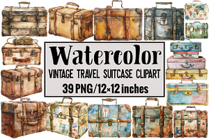Vintage Travel Suitcase Clipart, an Illustration by Design Market