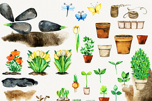 Gnome Gardener Watercolor Clipart